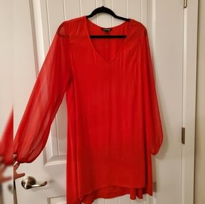 Express Slight Hi-Lo Dress with Sheer Sleeves